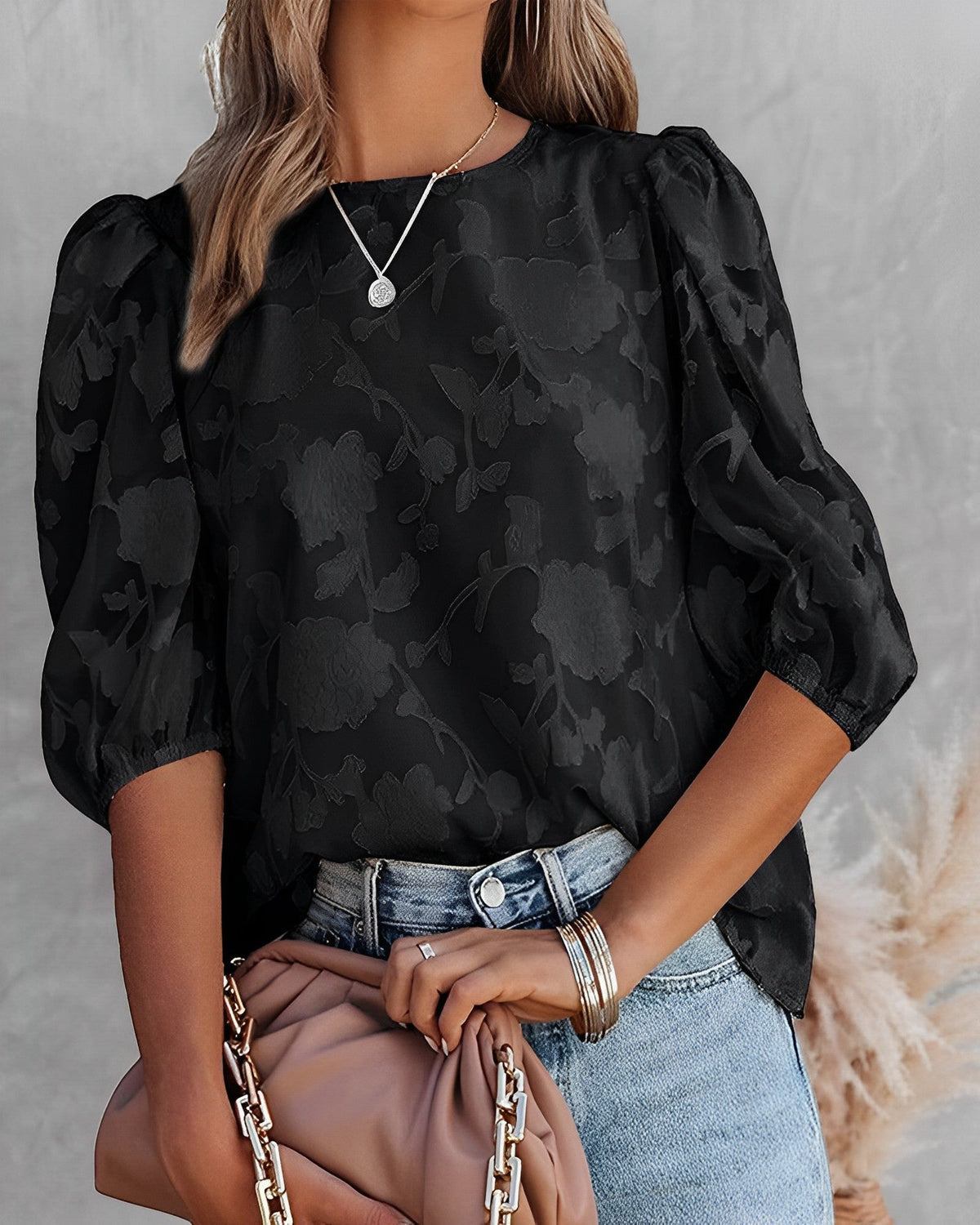 Dorothea - Blusa de gasa con mangas abullonadas