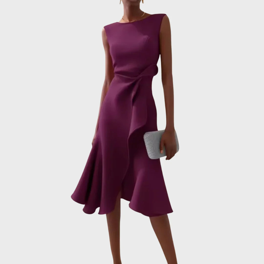Sheila- Elegante vestido midi para damas con detalles de volantes