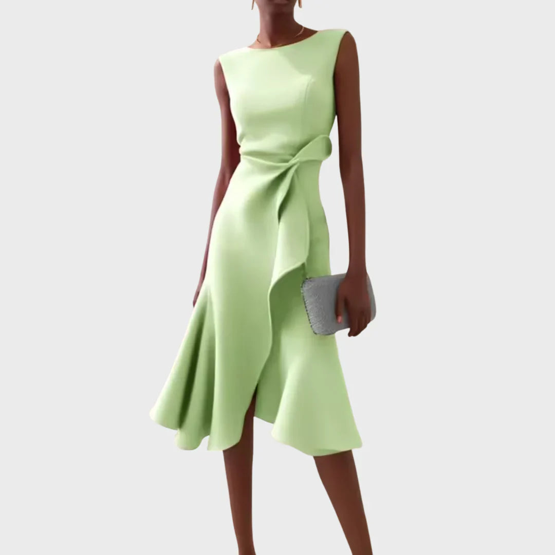 Sheila- Elegante vestido midi para damas con detalles de volantes