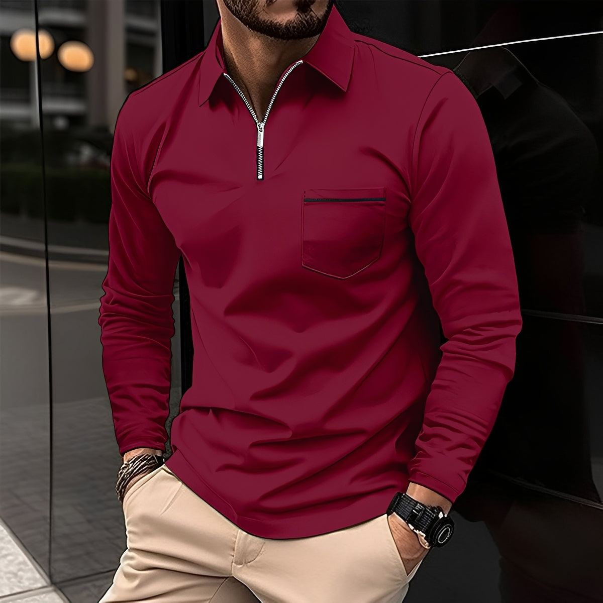 Jackson - Polo de Manga Larga Hombre - para Uso Casual
