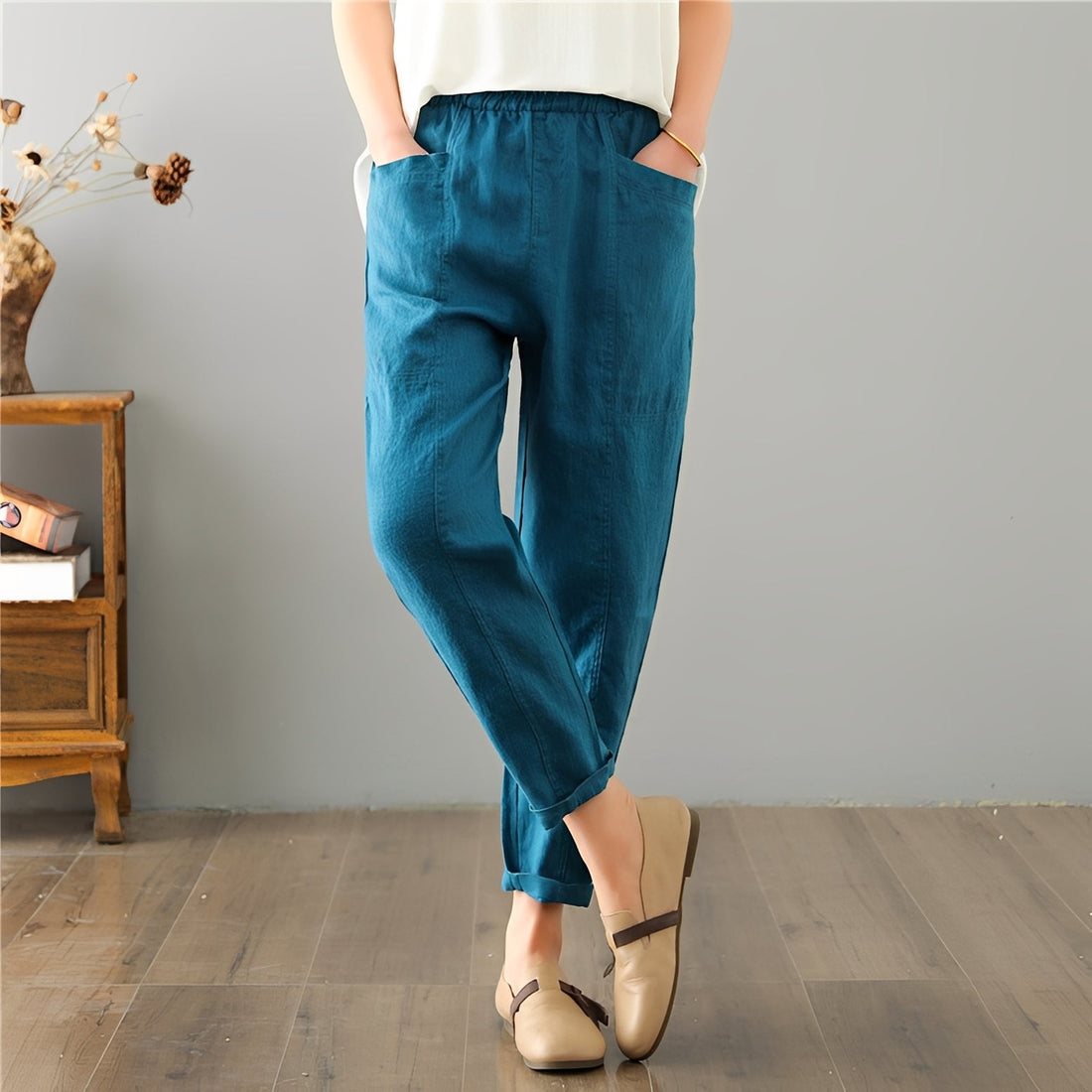 Gretchen - Pantalones casuales con bolsillos para damas