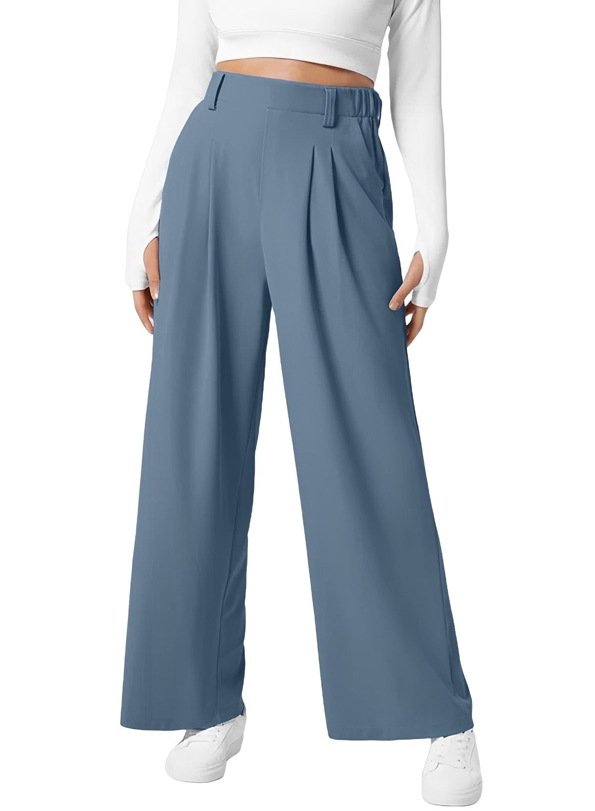 Kyla - Pantalones Anchos de Cintura Alta con Elástico