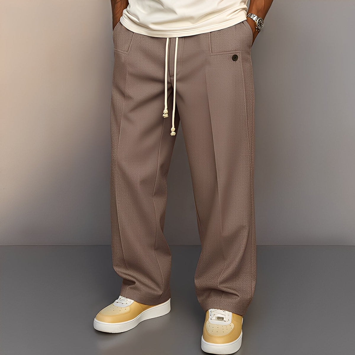 Kevin - Pantalón recto y casual de pierna ancha para hombres