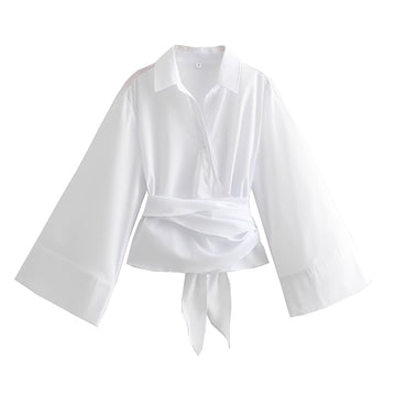 Shania - Elegante blusa de corte holgado con cinturón para damas