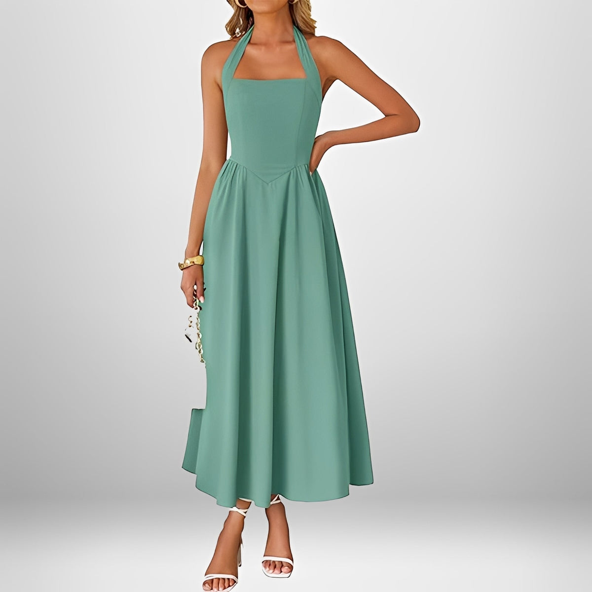Joanna - Vestido Midi Elegante con Cuello Halter