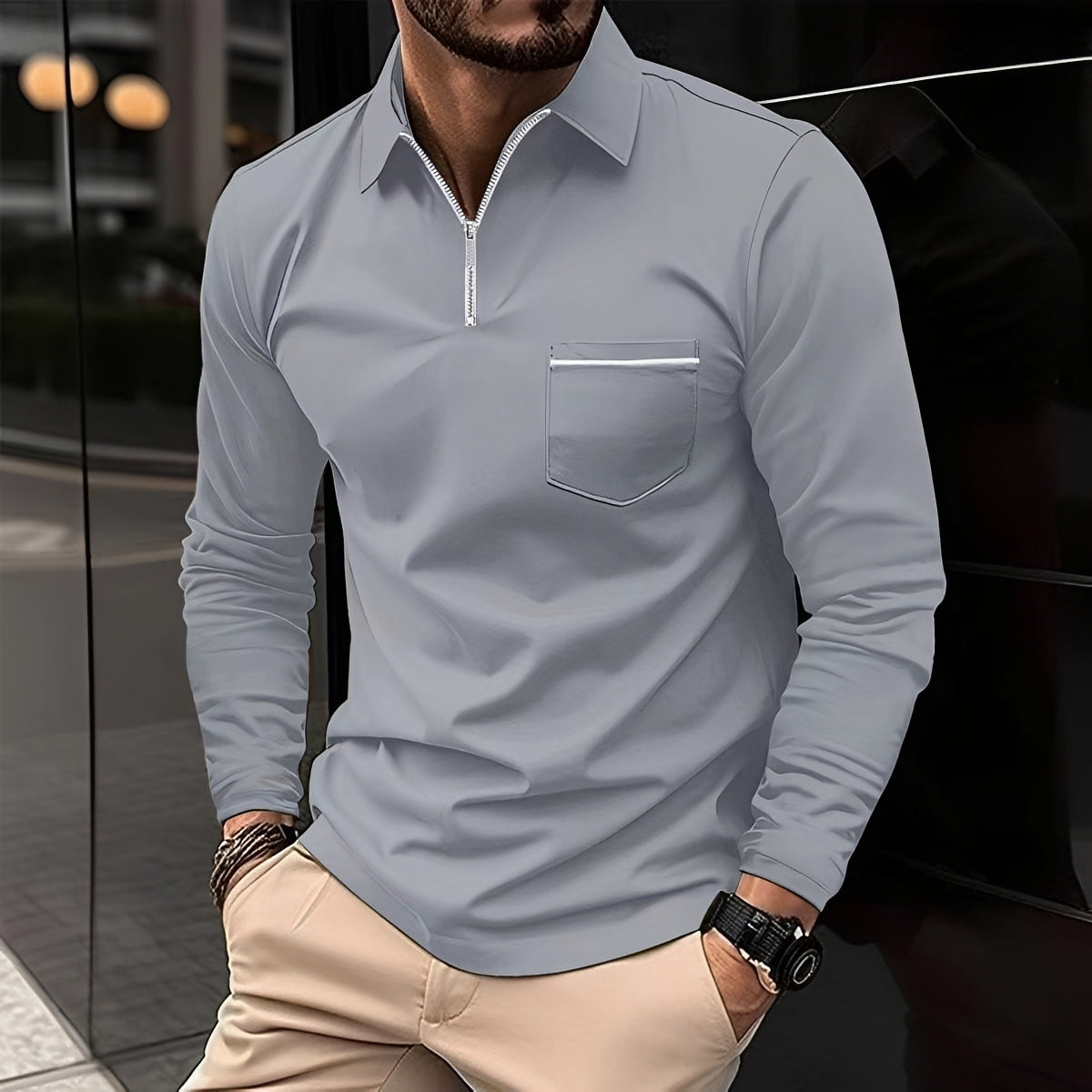 Jackson - Polo de Manga Larga Hombre - para Uso Casual