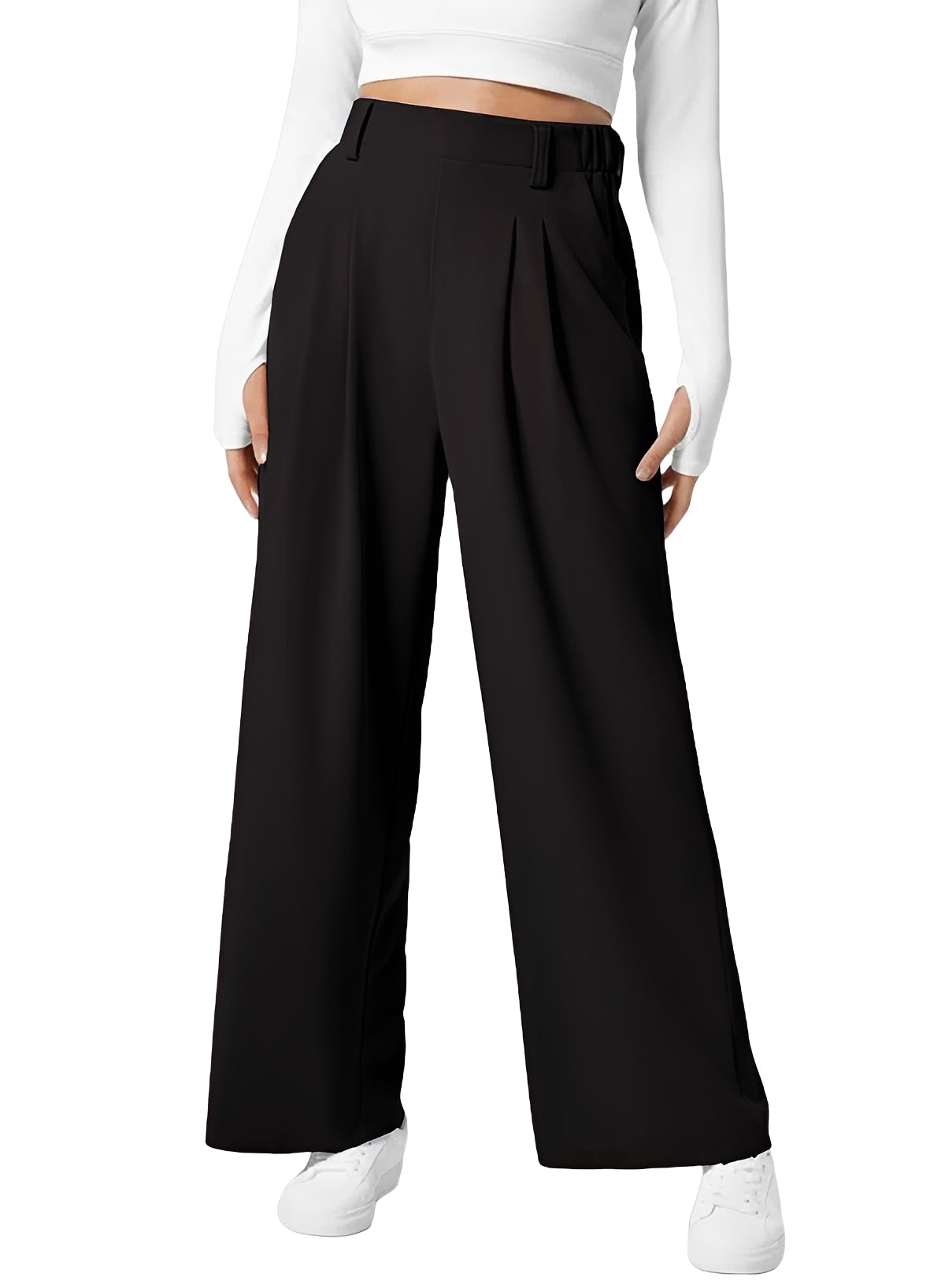 Kyla - Pantalones Anchos de Cintura Alta con Elástico