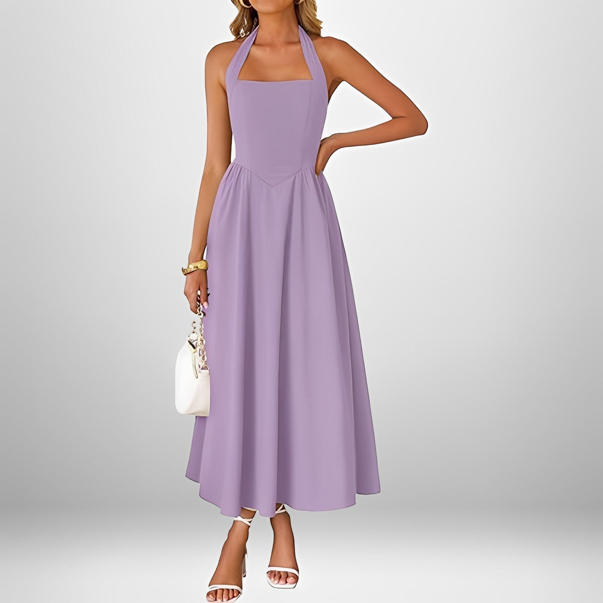 Joanna - Vestido Midi Elegante con Cuello Halter