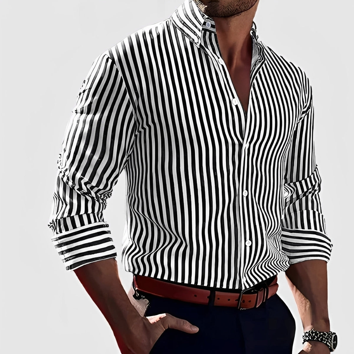Robbins - Camisa de Manga Larga a Rayas Casual