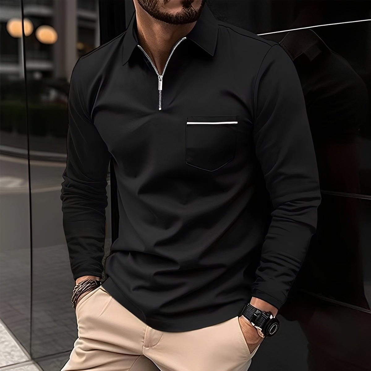 Jackson - Polo de Manga Larga Hombre - para Uso Casual