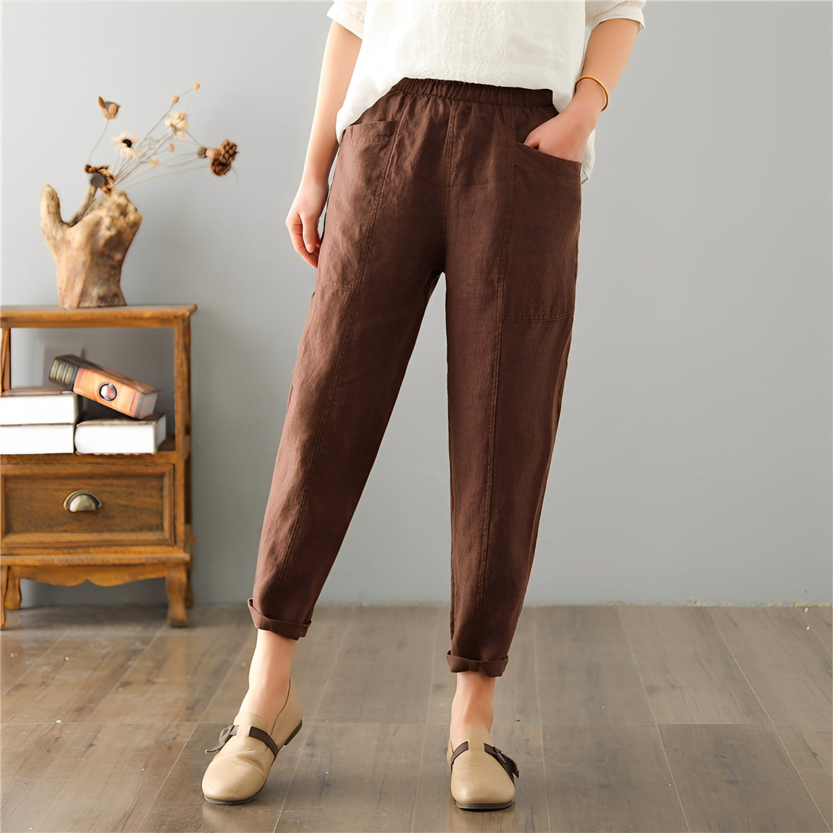Gretchen - Pantalones casuales con bolsillos para damas