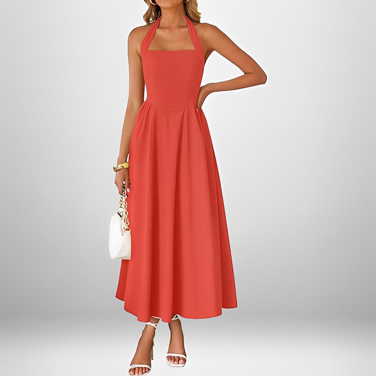 Joanna - Vestido Midi Elegante con Cuello Halter
