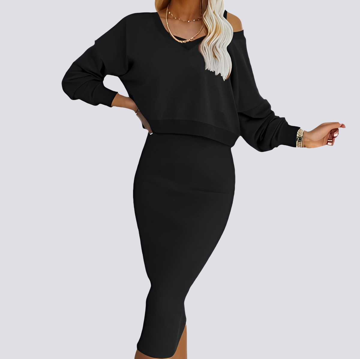 Elsie - Conjunto de Vestido de Dos Piezas Elegante