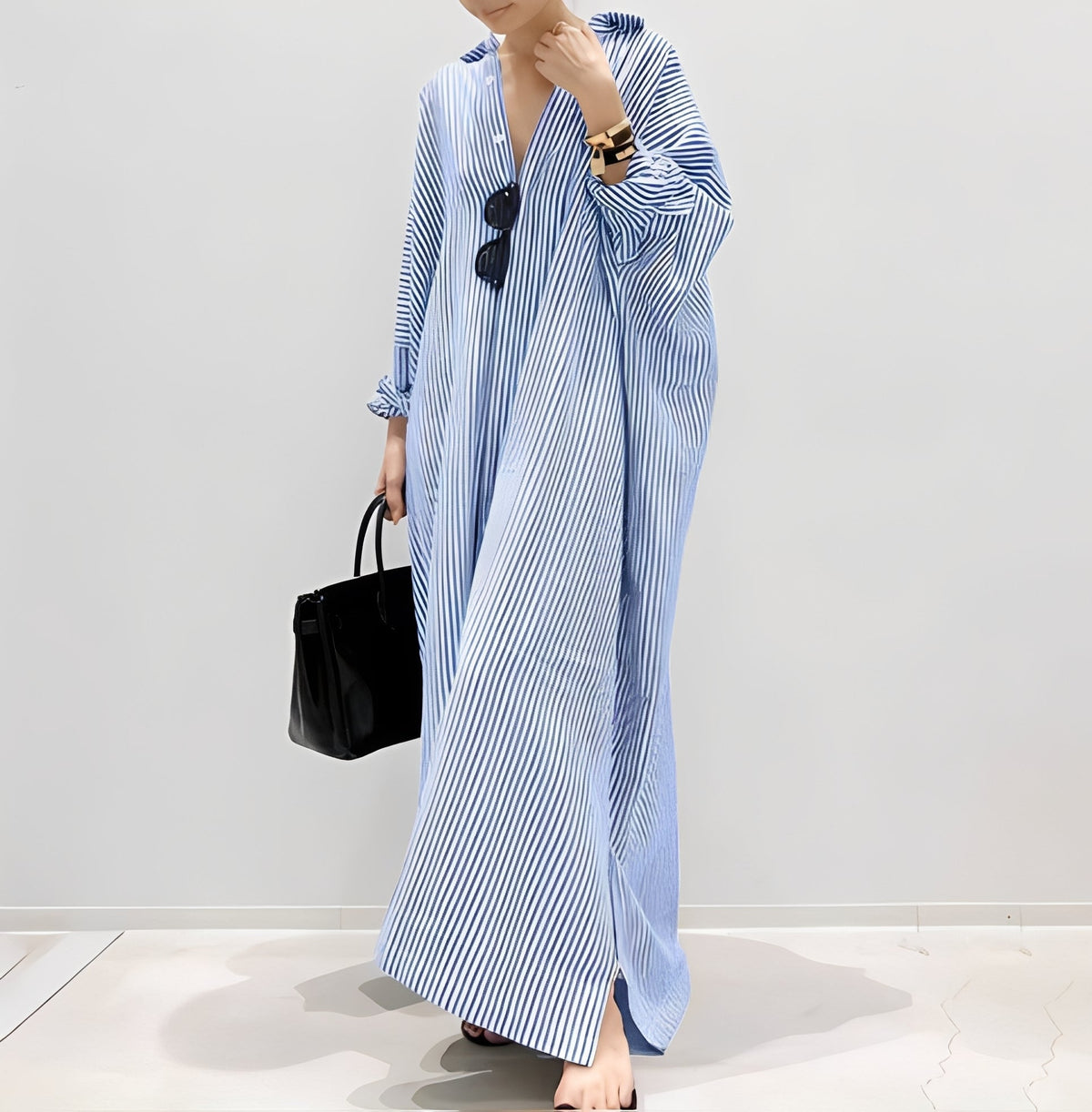 Jasmine - Vestido camisero elegante a rayas para mujeres