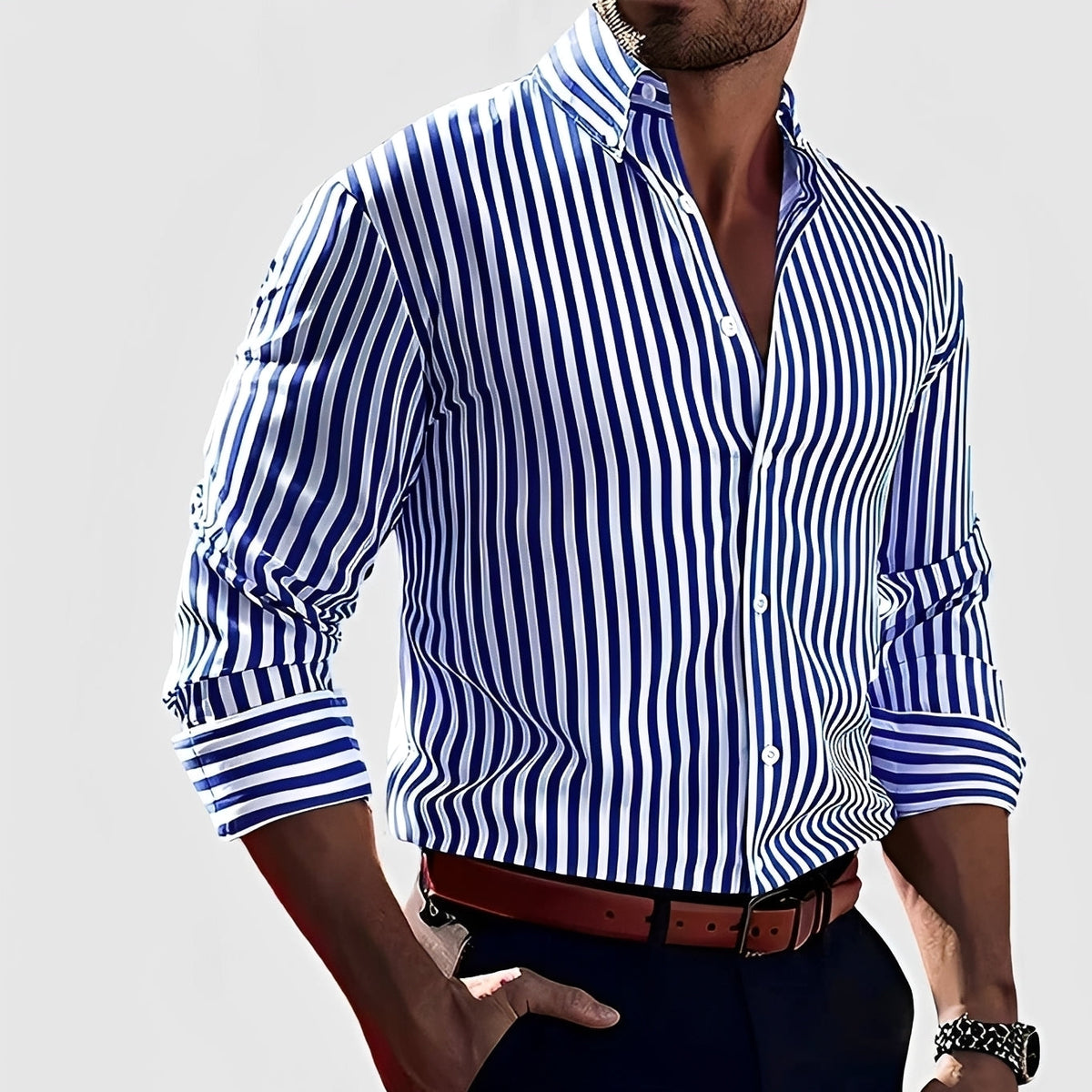 Robbins - Camisa de Manga Larga a Rayas Casual