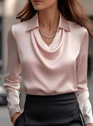 Terry - Blusa Formal de Manga Larga con Pliegues
