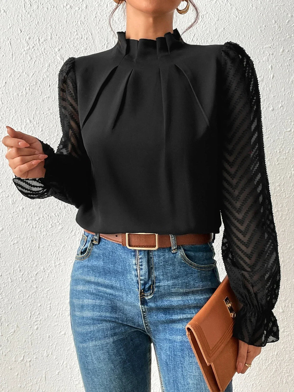 Astrid - Blusa costera con mangas de encaje
