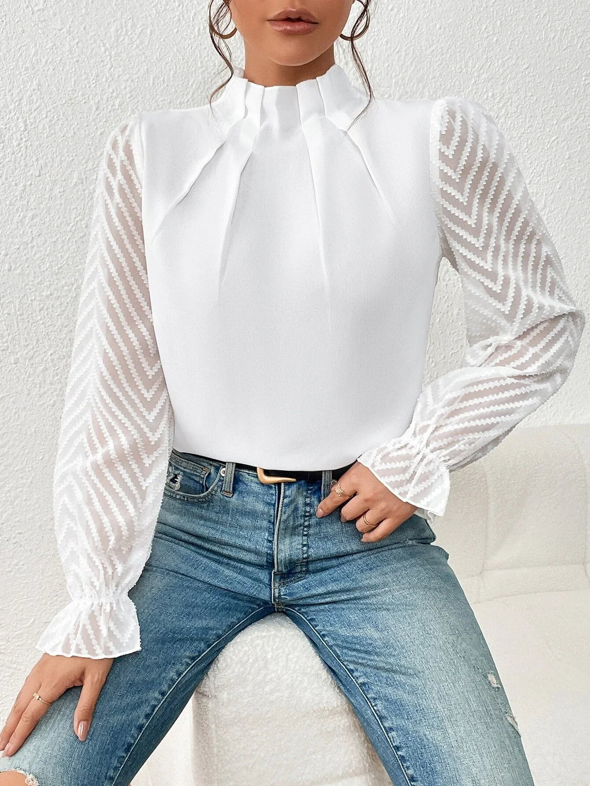 Astrid - Blusa costera con mangas de encaje