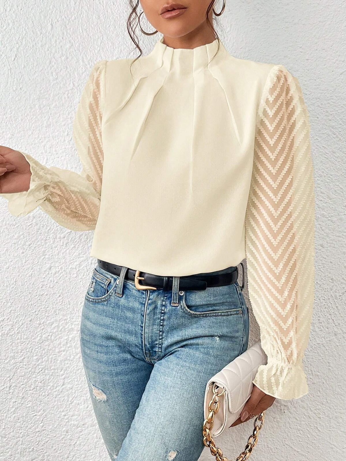 Astrid - Blusa costera con mangas de encaje
