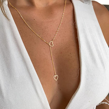 Collar de gotas de corazón - Collar dorado con 2 corazones