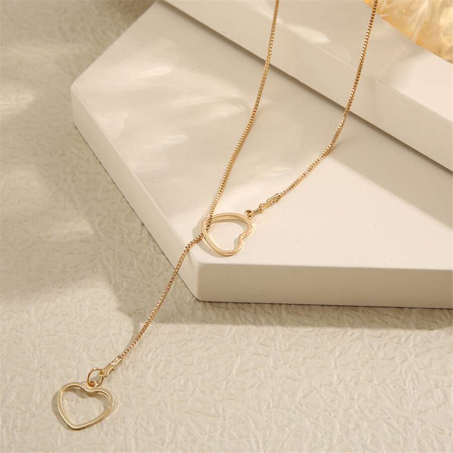 Collar de gotas de corazón - Collar dorado con 2 corazones