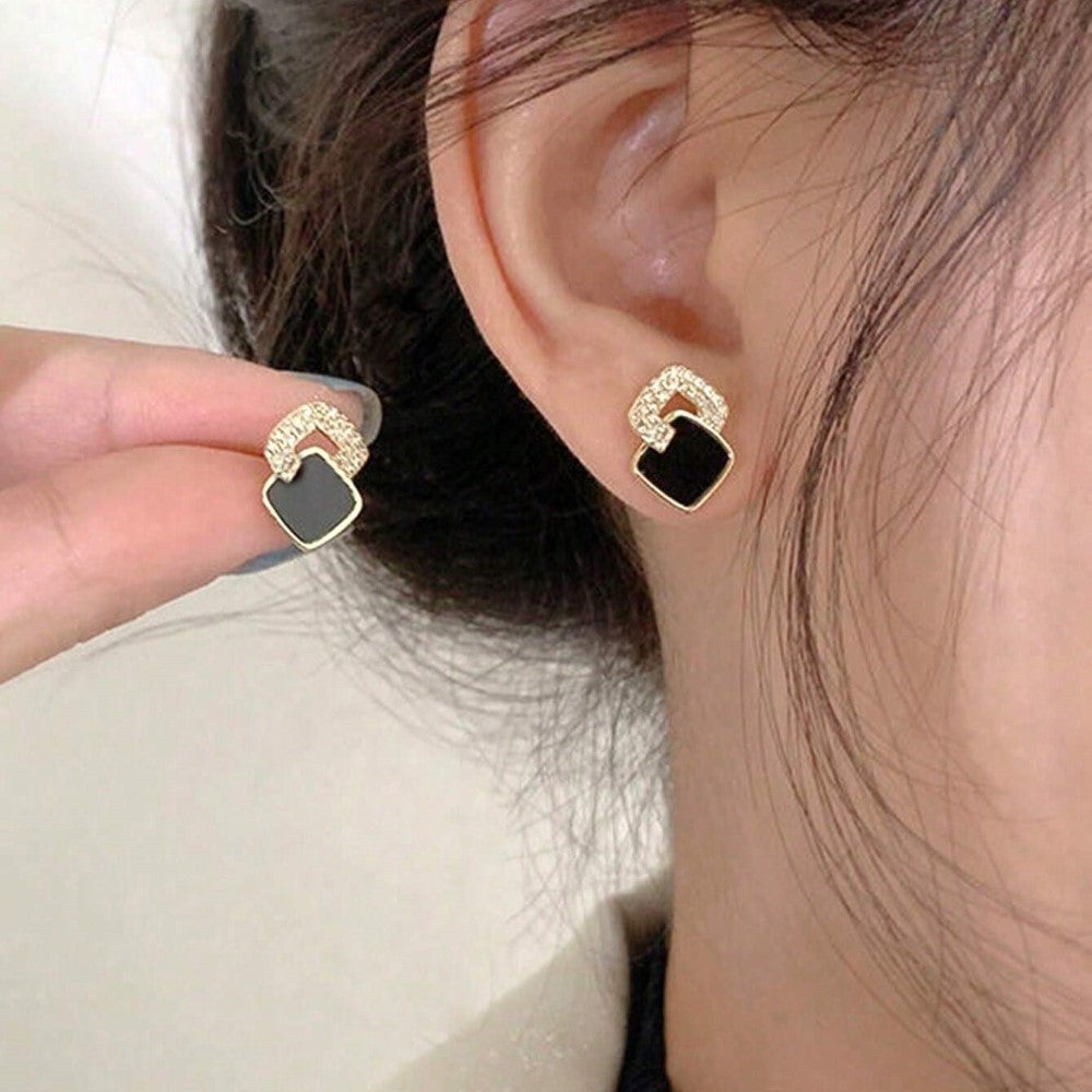 Pendientes de forma geométrica - Pendientes de circonita en color negro