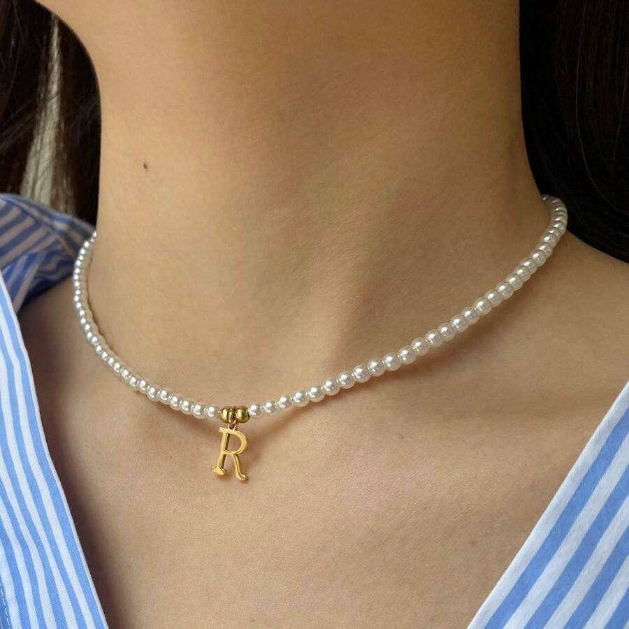 Collar de perlas con iniciales - Collar de perlas a medida