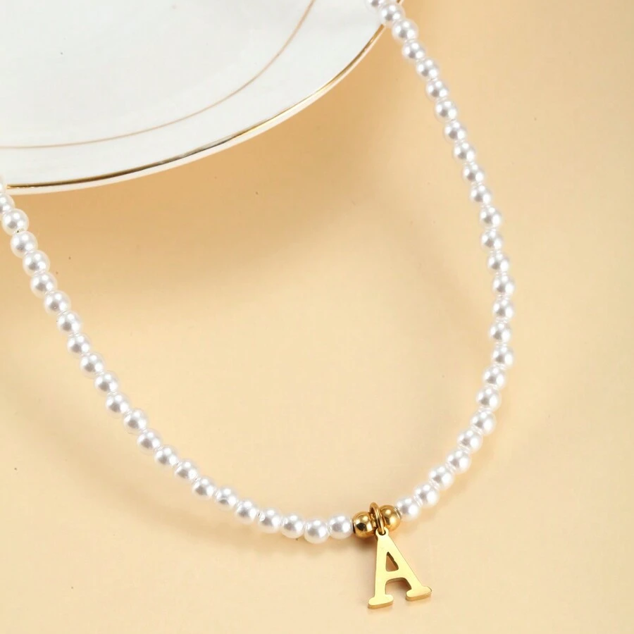 Collar de perlas con iniciales - Collar de perlas a medida