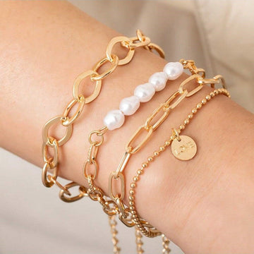 Conjunto de pulsera de perlas doradas de 3 piezas - excelente juego de cadenas