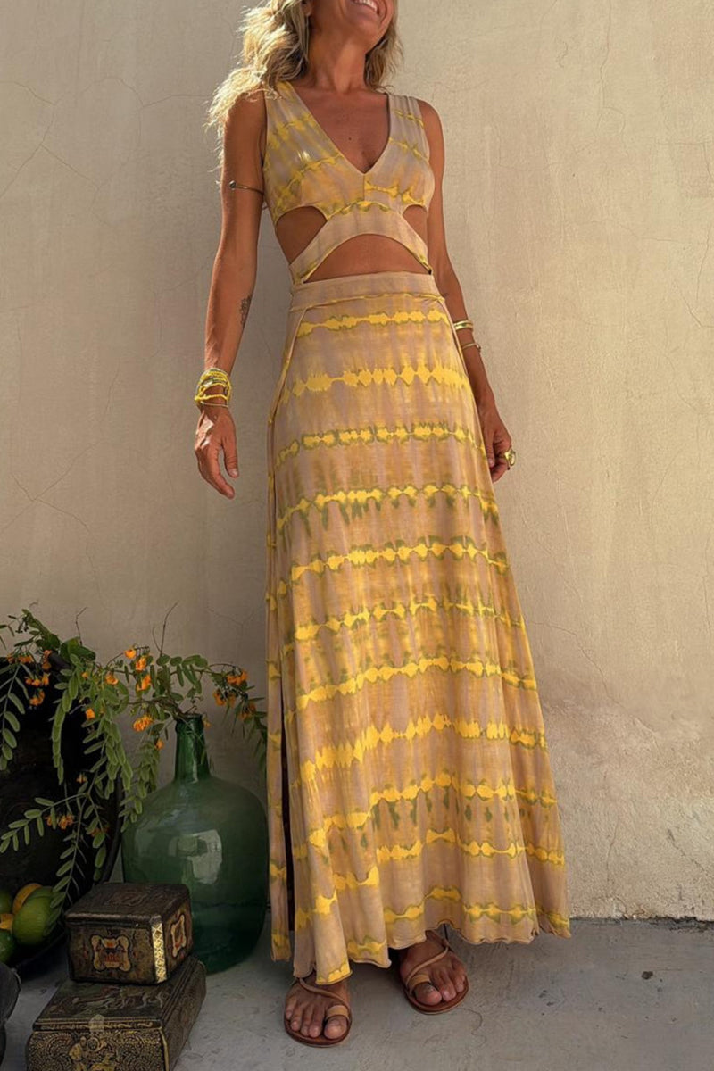 Menchie - Elegante vestido maxi con abertura para mujer