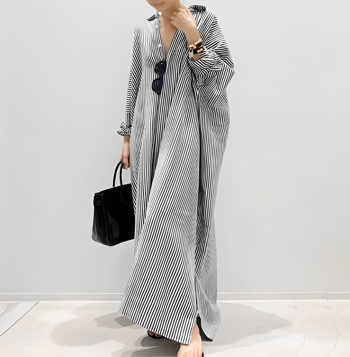 Jasmine - Vestido camisero elegante a rayas para mujeres