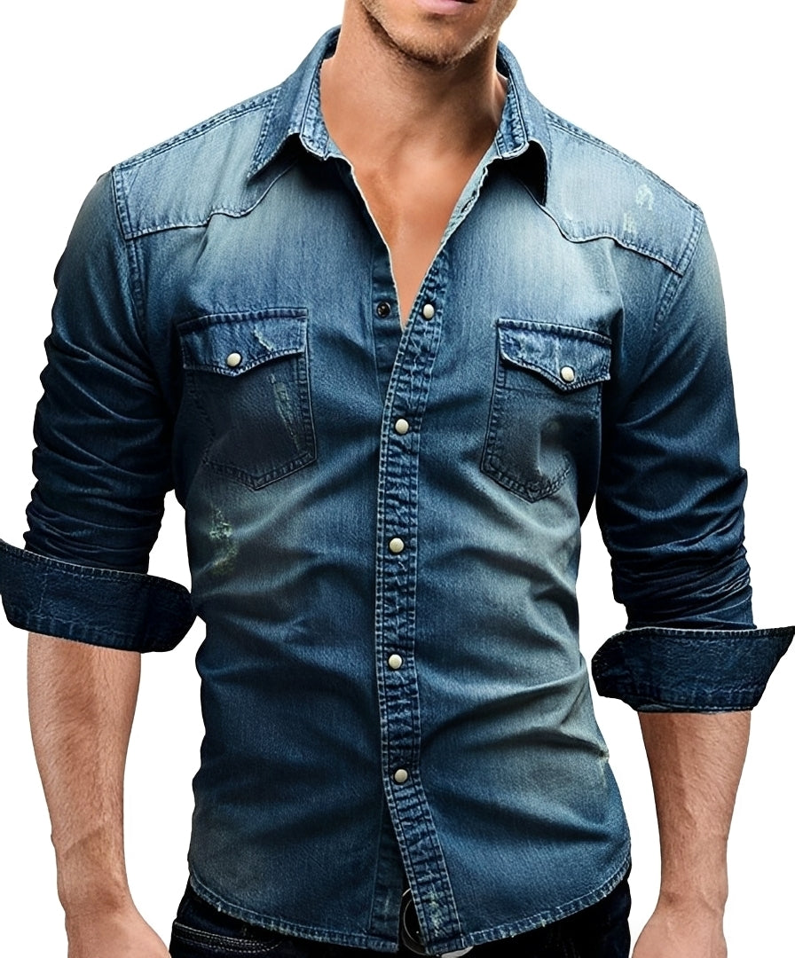 Arjun - Camisa de Mezclilla Hombre - Casual de Manga Larga