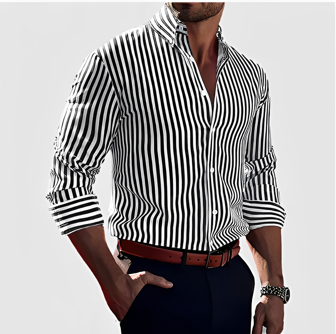 Kelric - Camisa Casual de Rayas con Cierre de Botones