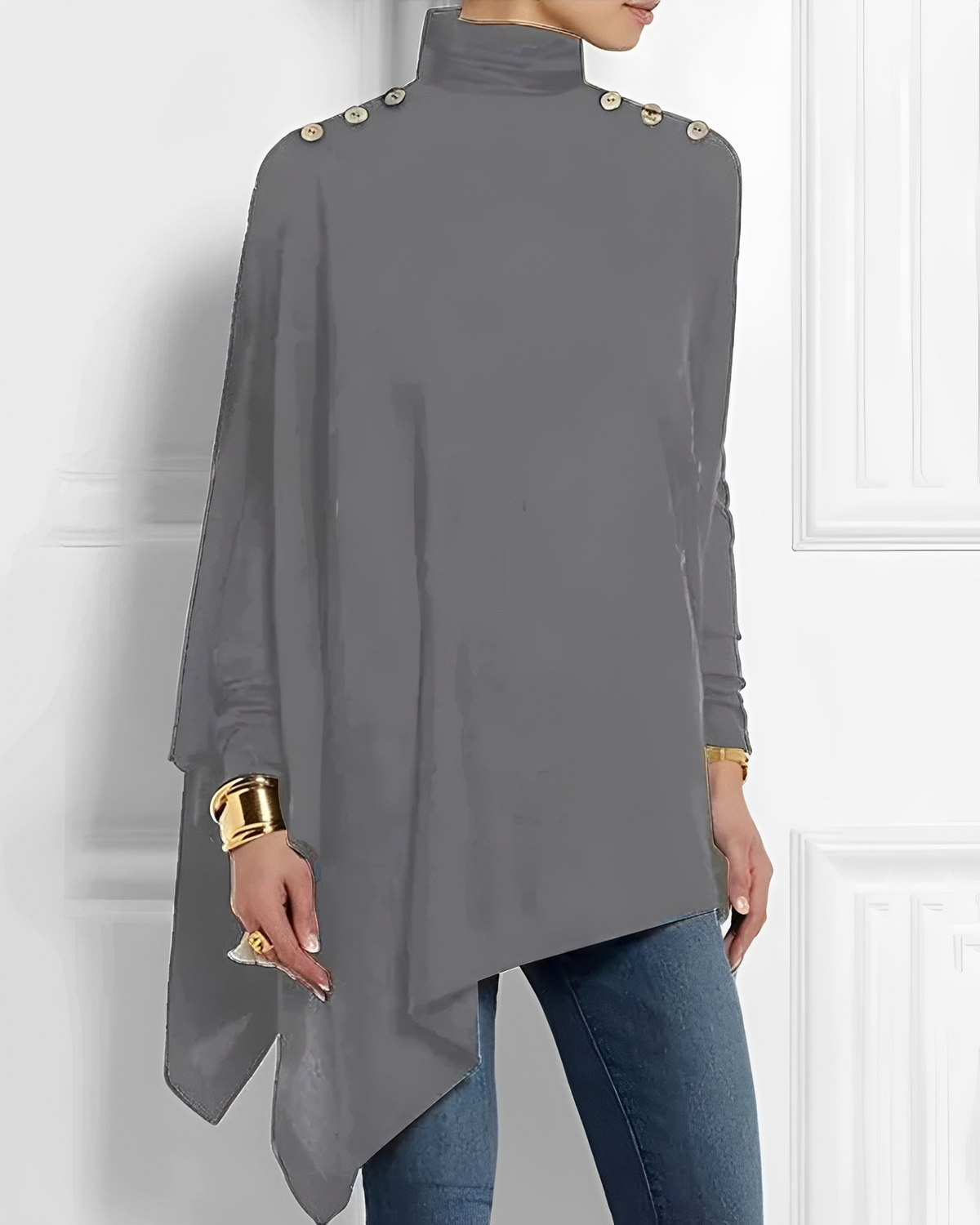 Rhoslyn - Blusa de Cuello Alto Sofisticada