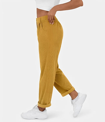 Liana - Pantalones de Pana de Cintura Alta Casuales