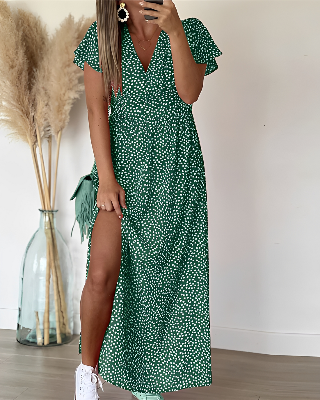 Marion - Vestido Con Estilo con Cuello en V y Abertura