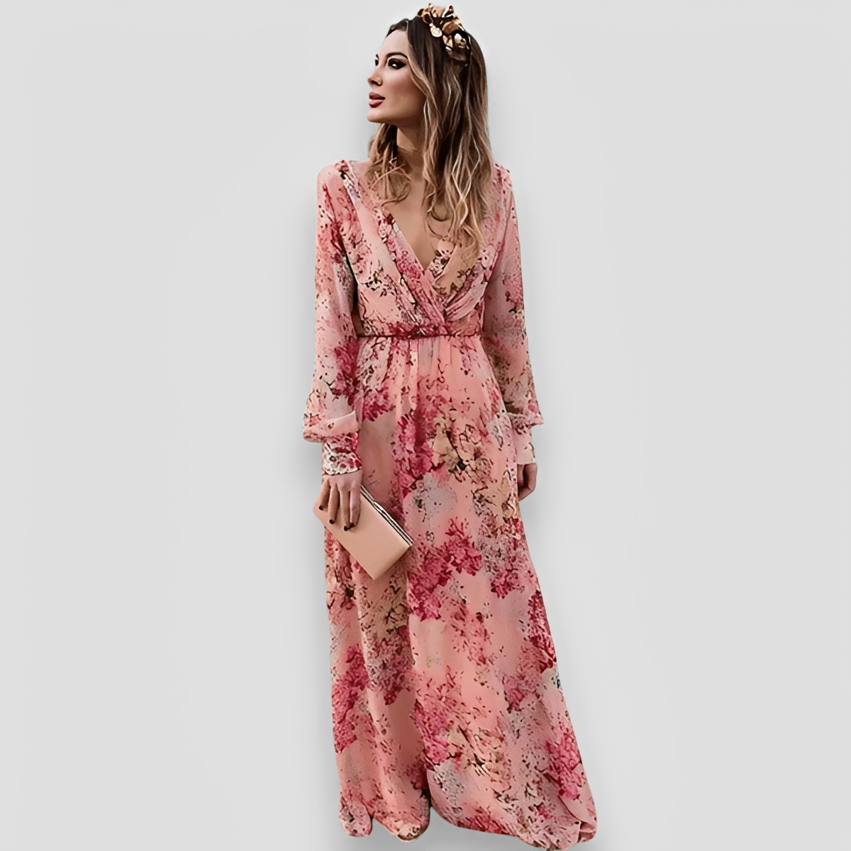 Elanisse - Vestido Maxi con Cuello en V Sofisticado