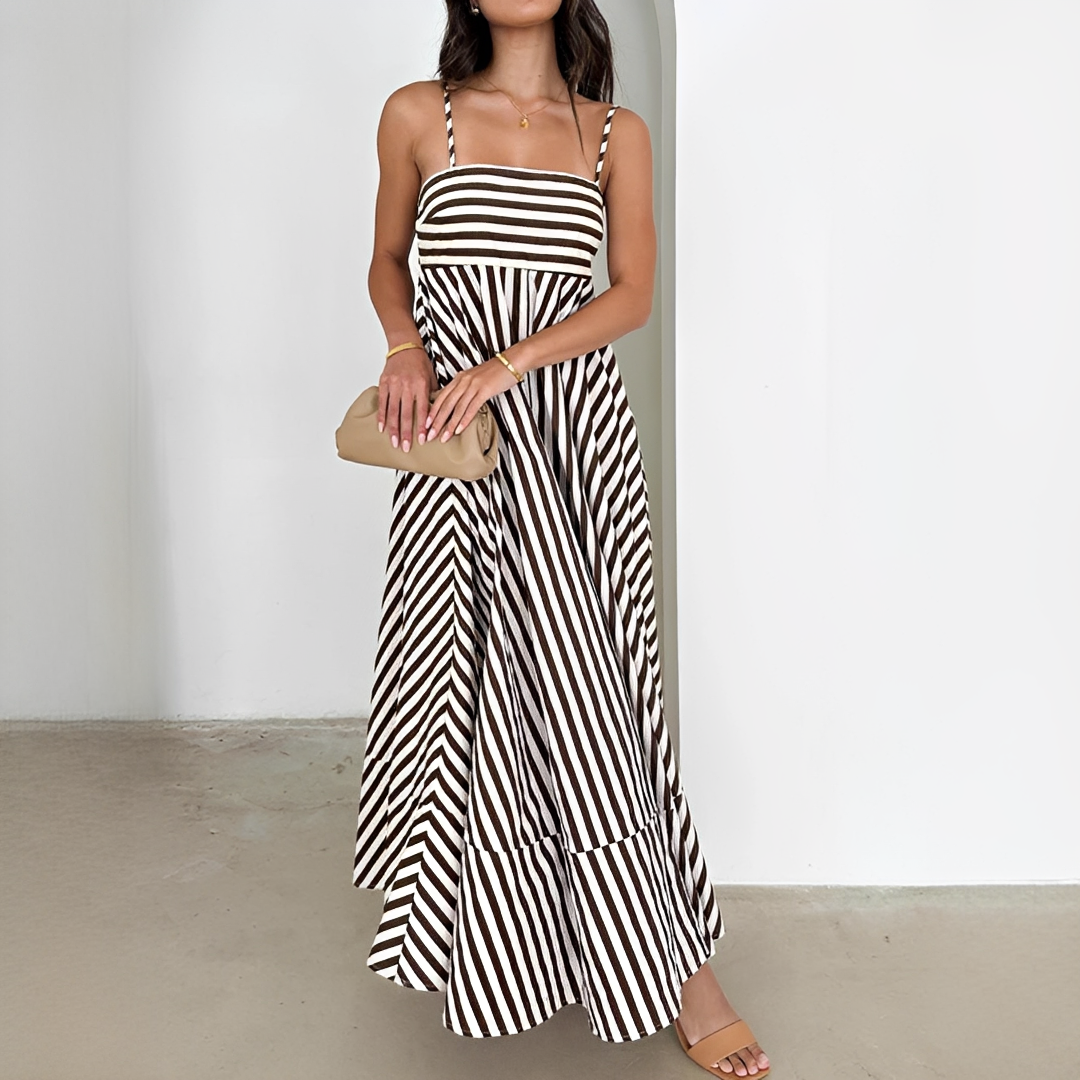 Lerra - Vestido Largo con Pliegues y Rayas
