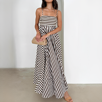 Lerra - Vestido Largo con Pliegues y Rayas
