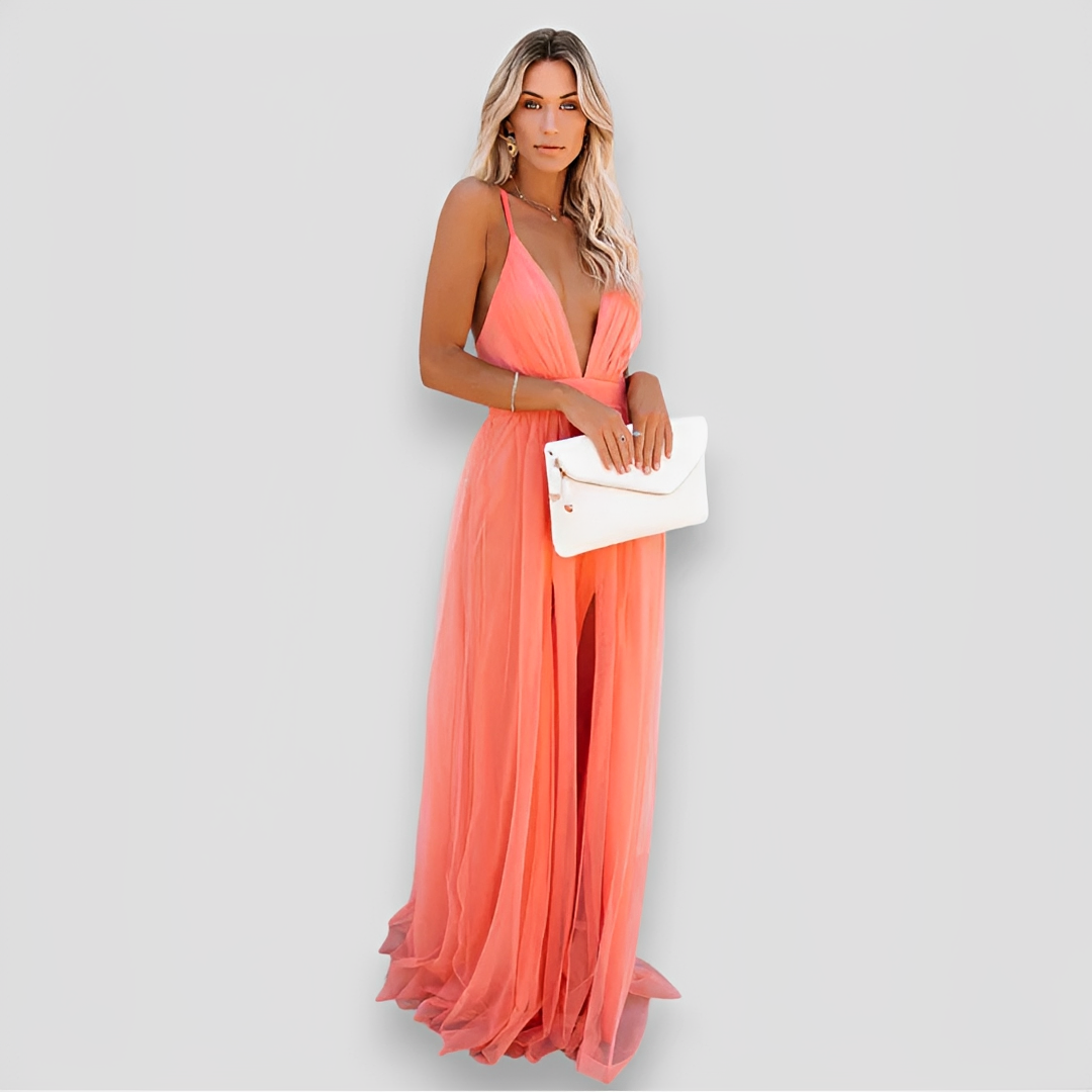 Lidia - Maxi Vestido Elegante con Cuello en V
