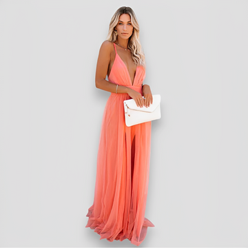 Lidia - Maxi Vestido Elegante con Cuello en V