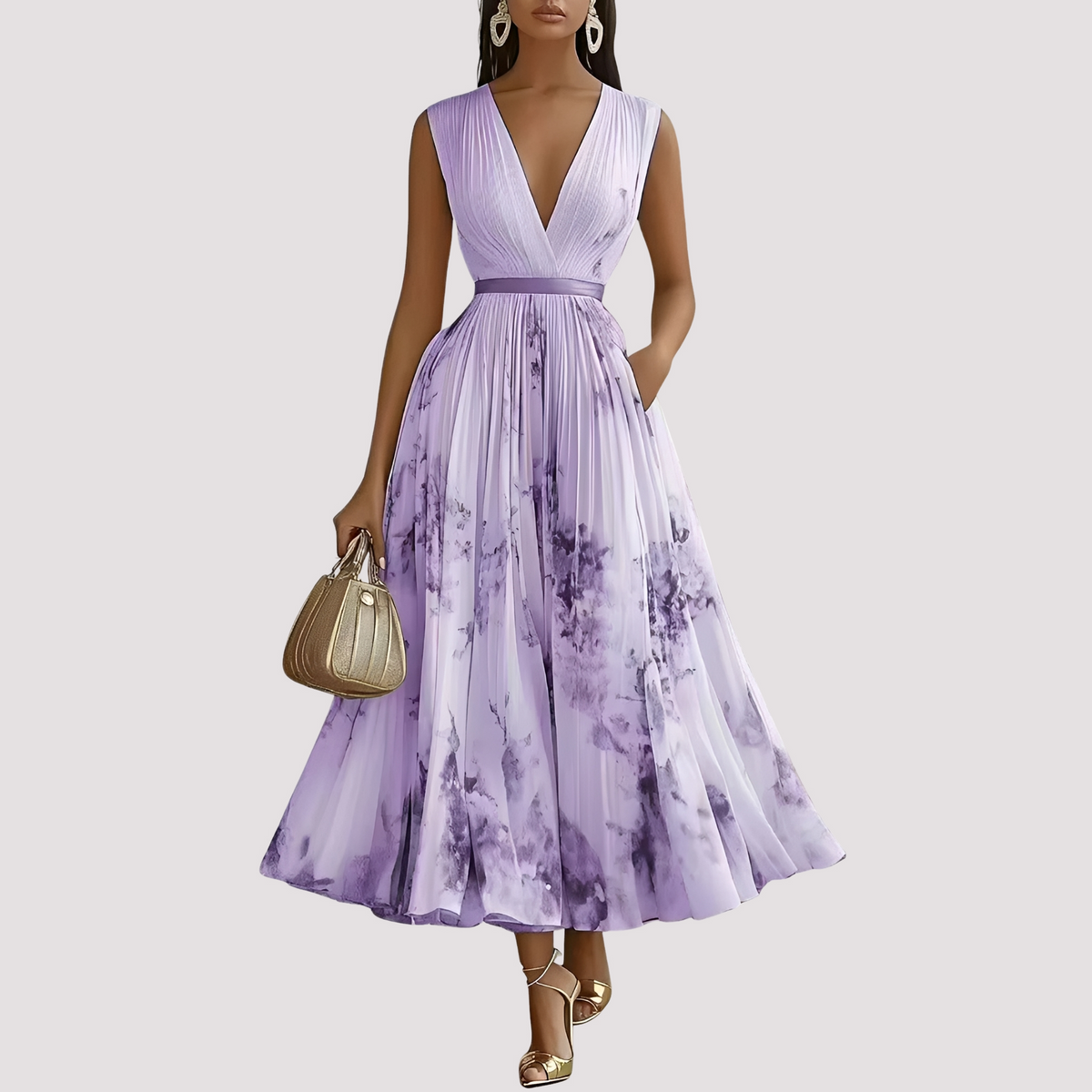 Leah - Vestido Midi Floral de Manga Larga