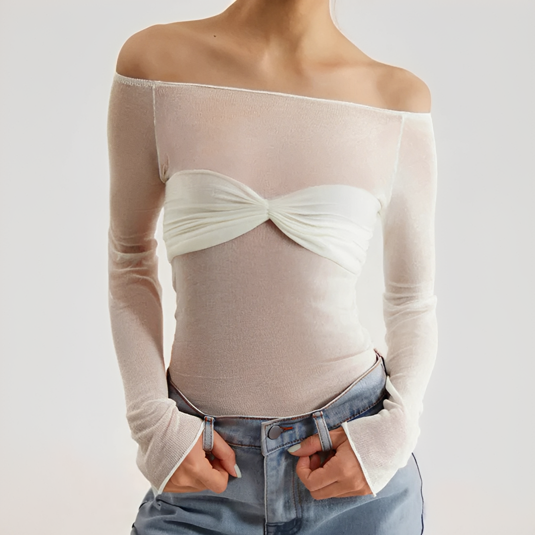 Shanelle - Camisa de Manga Larga con Hombros Descubiertos