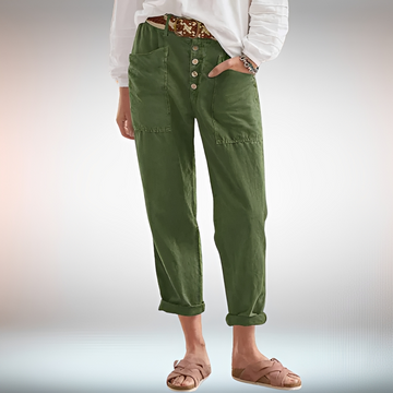 Rhonwen - Pantalones Modernos con Botones y Corte Amplio