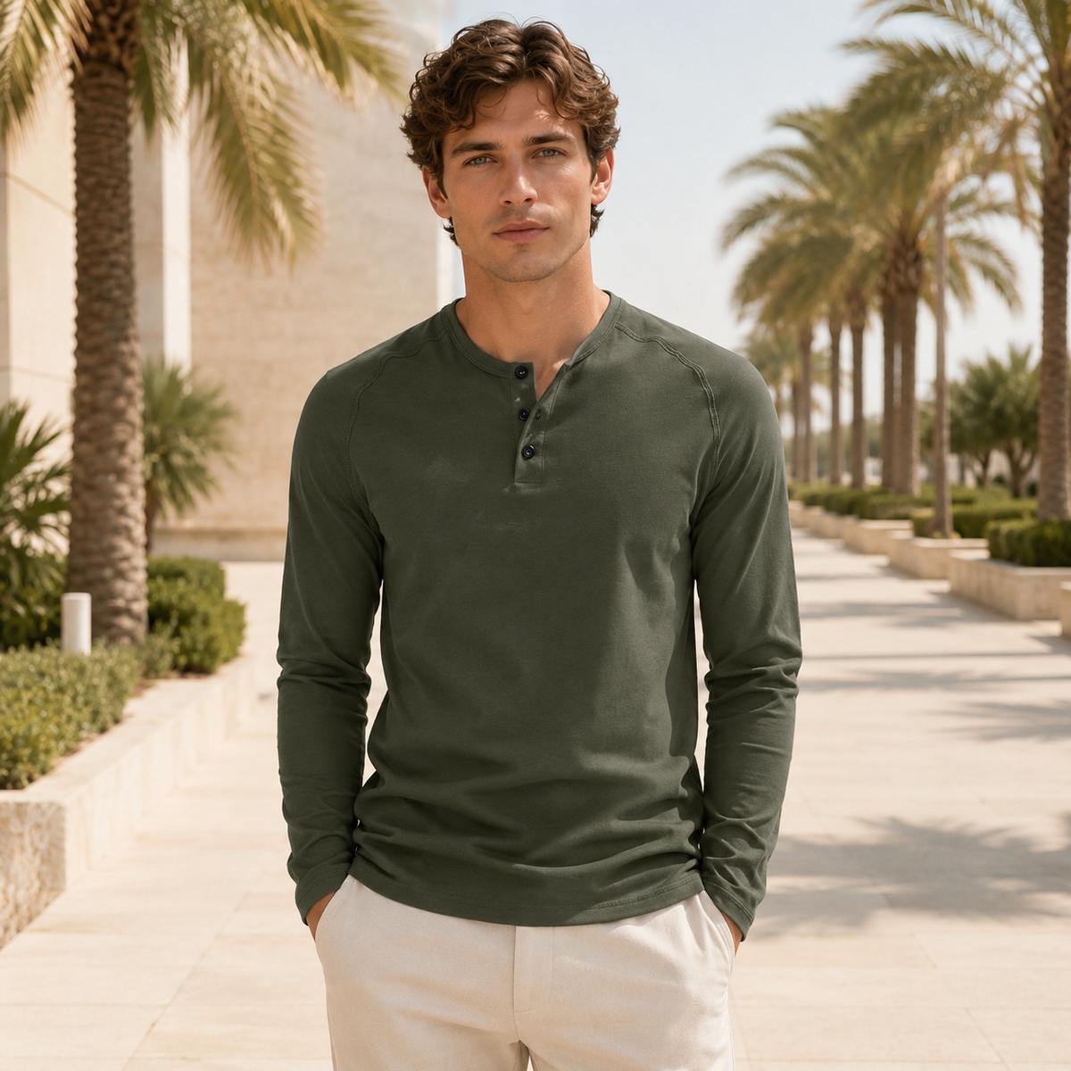 Keyhan - Camiseta Henley de Estilo Tradicional