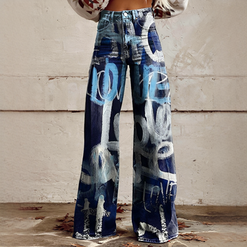 Shelley - Jeans de Pierna Ancha con Estampado para Uso Diario