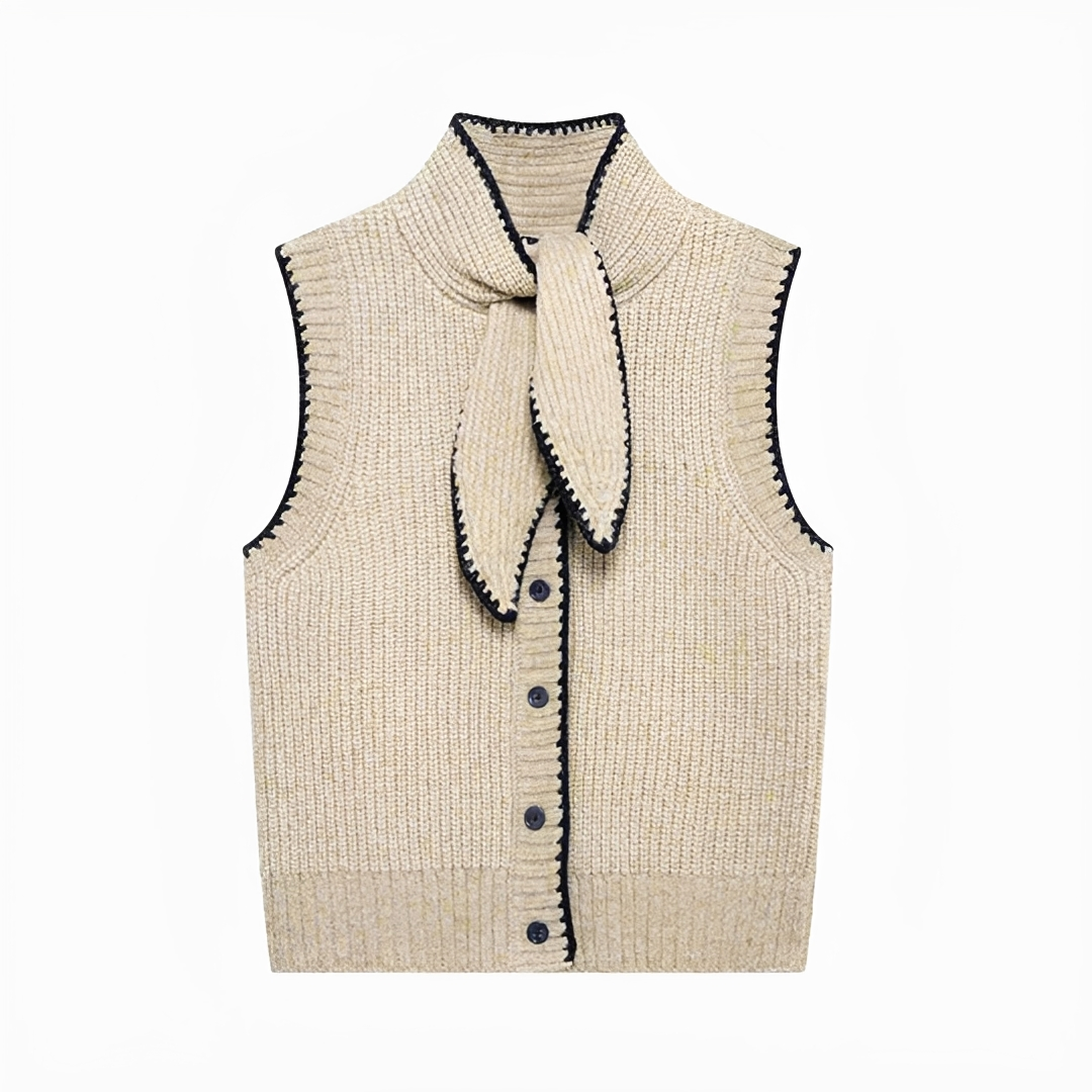 Dahlia - Chaleco Sofisticado con Lazada en el Cuello