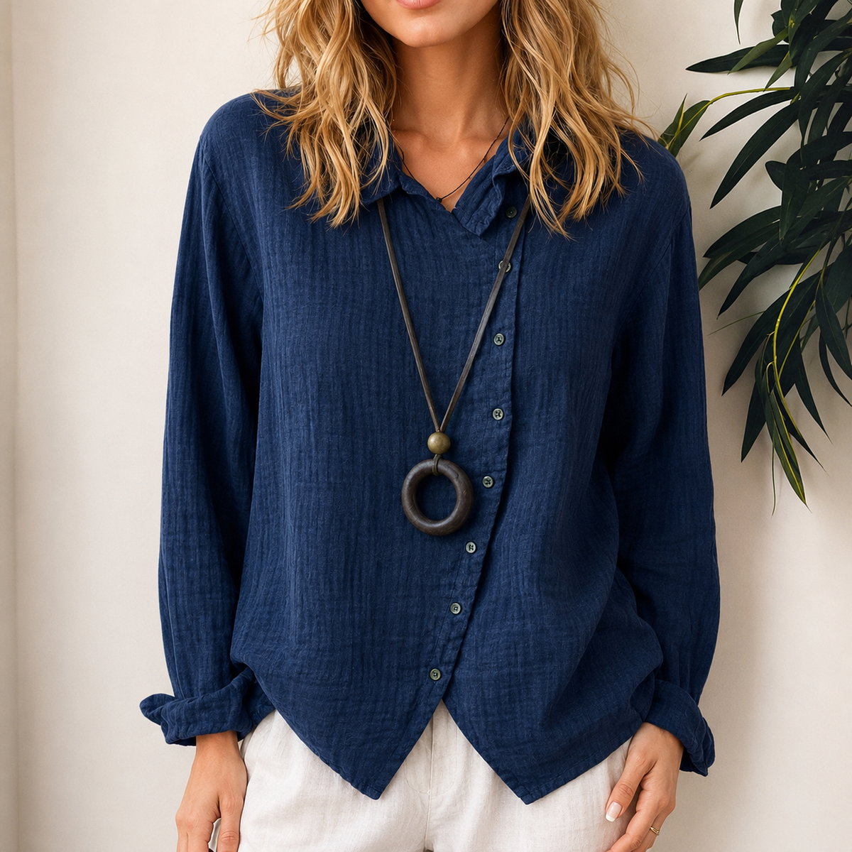 Razieh - Camisa Casual con Botones