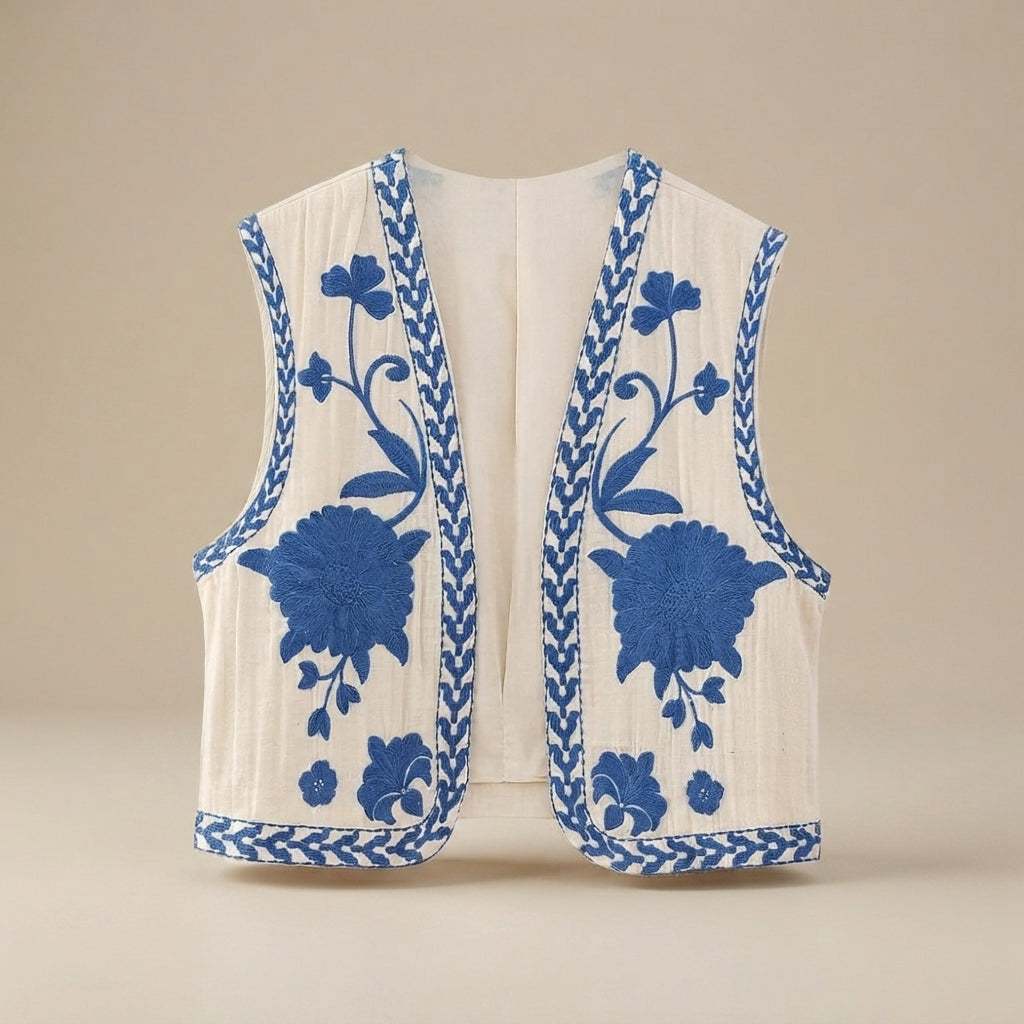 Mahya - Chaleco Vintage con Flores Bordadas