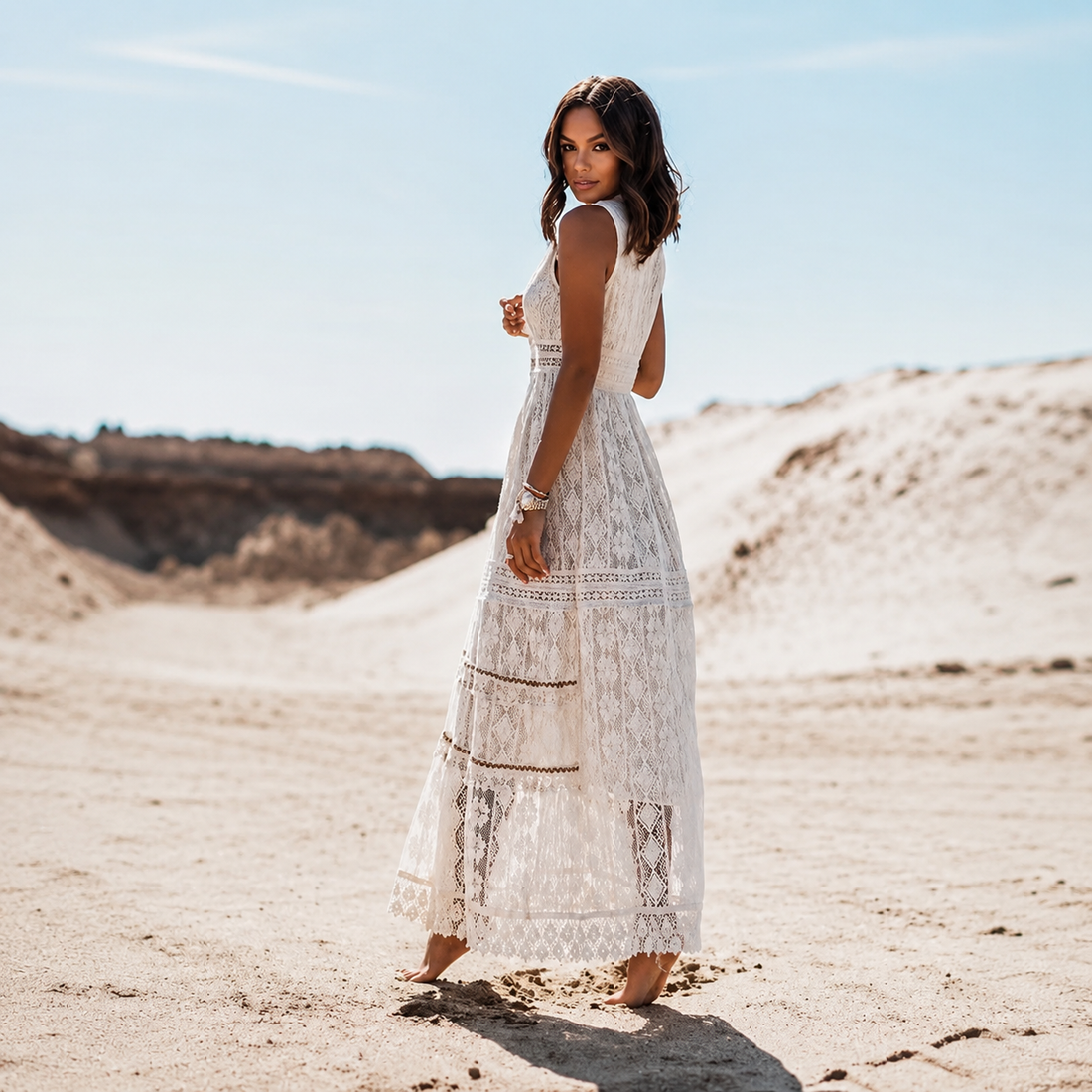 Flossie - Vestido Maxi Sofisticado con Escote en V y Cintura Alta